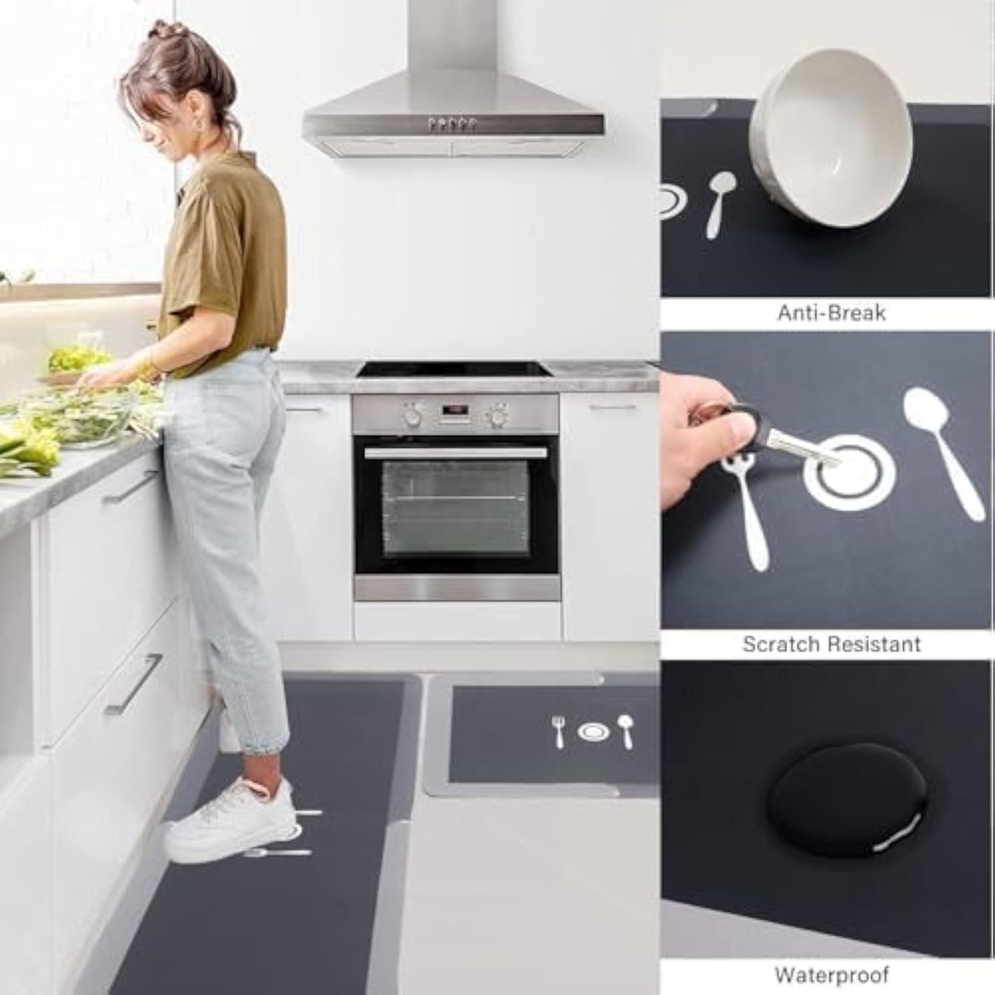 2 Pcs Kitchen Mat Set Anti Fatigue Memory Foam Waterproof